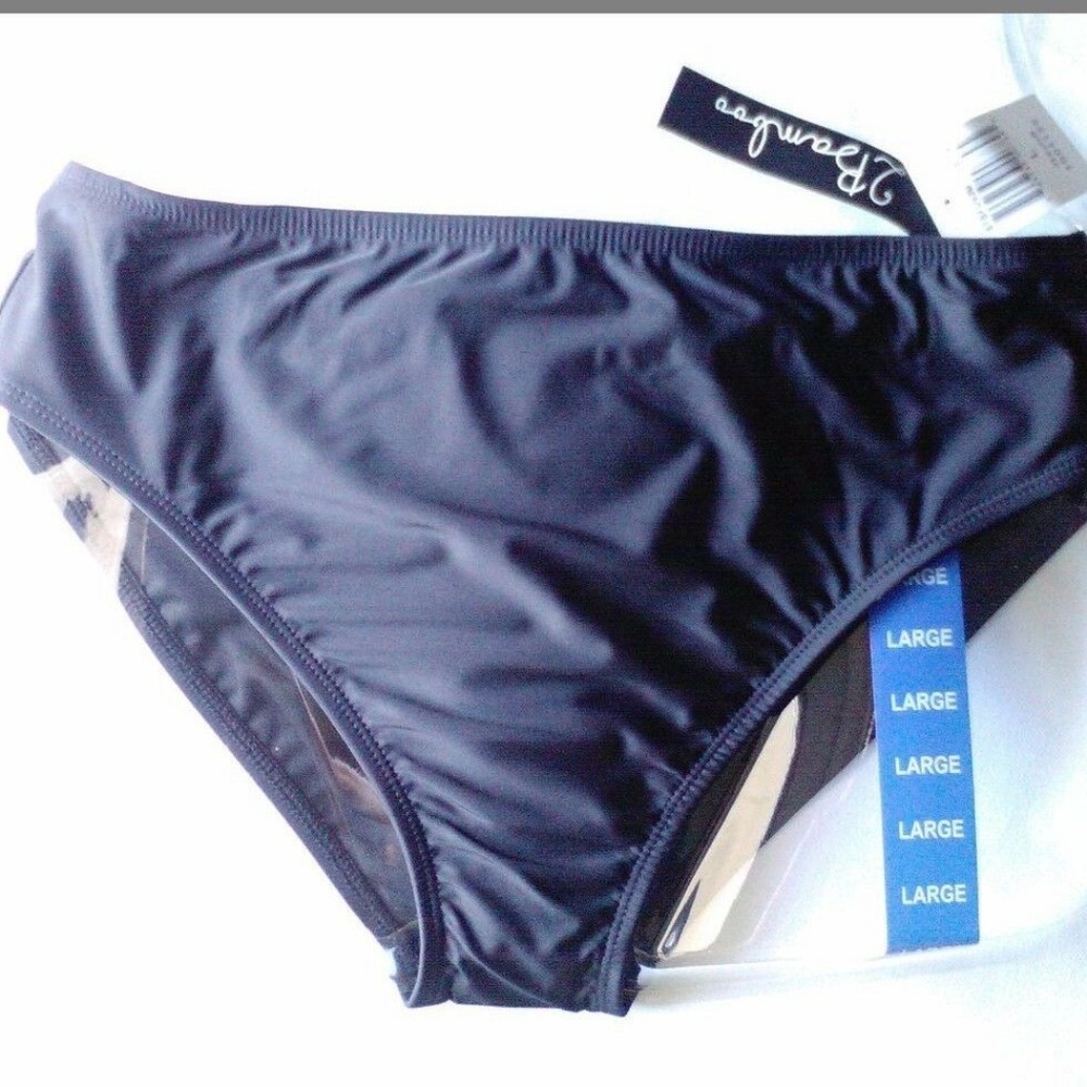 2Bamboo Black Mid Waist Bikini Bottom Swimsuit